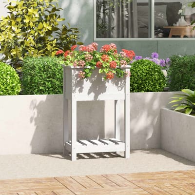 vidaXL - Plantenbak - met - schap - 54x34,5x81 - cm - massief - grenenhout - wit