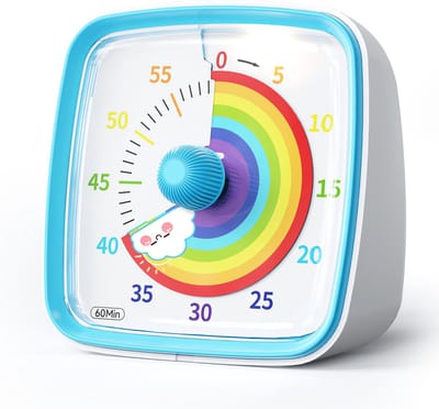 Visuele timer met nachtlampje, 60-minuten afteltimer, kindertimer met regenboogpatroon, Pomodoro-timer, stille afteltimer, blauw.