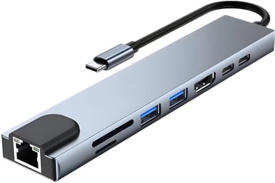 QTTVBTNA -8-in-1 USB C Hub – HDMI, Ethernet, 100W PD, SD/TF, USB A & C – Multiport Adapter voor Laptop