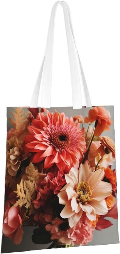 Canvas boodschappentas voor vrouwen met pioenen en rozenmotief - ruime, milieuvriendelijke herbruikbare tote bag