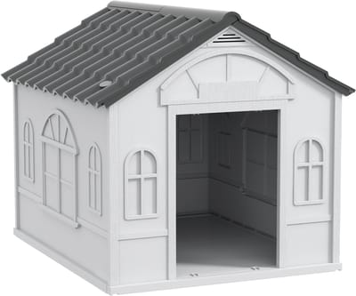 PawHut Hondenhok met zadeldak weerbestendig - Hondenhok voor buiten - Hondenhuis - Hondenkennel - Grijs