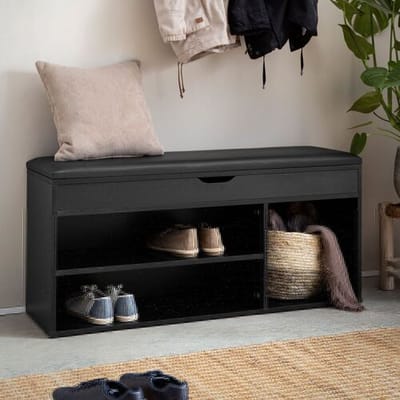 Wohnling Halbank zwart met klep en kunstlederen bekleding 104 cm