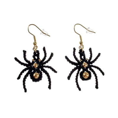 Spinnen Oorbellen, Haakoorbellen Dames, Halloween, Micro Macramé, Verguld RVS - Handgemaakt