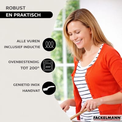 Set van 2 pannen van 24 en 28 cm in roestvrij staal en 6 roestvrijstalen keukengerei Fackelmann Eterna