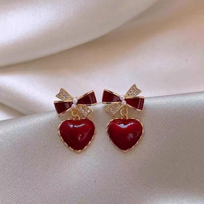 Strik Kristal Rode Kleur Hartvormige Hanger Oorbellen voor Vrouwen Zoet Cadeau Eenvoudige Geometrie Temperament Creatieve Sieraden Accessoire gray