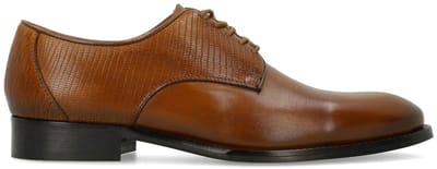 Manfield - Heren - Cognac leren veterschoenen - Maat 42