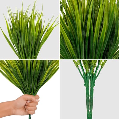 Famanu - 6 Pak Artificieel Plastic Tarwegras Planten – Realistisch Binnen/Buiten Groene Bosjes Voor Huis, Kantoor, Tuin & Keuken – Hangbosjes Voor Huwelijk, Tafel Decor en Veranda
