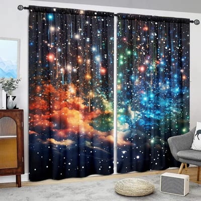 2 stuks Kleurrijk Galaxy Stijl Bedrukt Gordijn voor Huisdecoratie - Tunnelroede Raambekleding voor Slaapkamer, Kantoor, Keuken, Woonkamer 52.5cmX116cmX2pcs gray