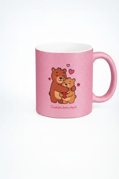 Liefdevolle Knuffel Beren Mok - I Love You Beary Much - Roze Cadeau Mok met Hartjes