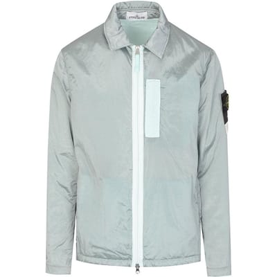 Stone Island AH22 Nylon Métallique Couleur Unie Col Polo Veste Manches Longues Veste Homme Bleu Clair 7715Q0519-V0044 XL gray
