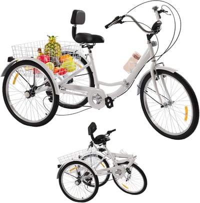 Driewieler Volwassenen 24 Inch Seniorenfiets 7 Versnellingen met Mand en Verlichting