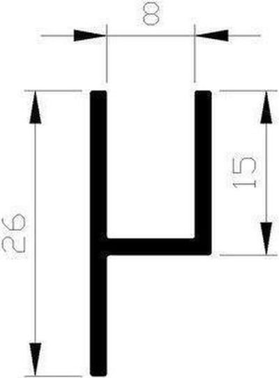 Stoeltjesprofiel alu brute 26x15x8mm (5mtr)