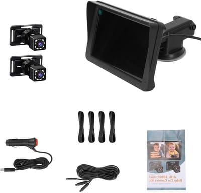 Baby Autocamera - Baby Monitor - Veilig Rijden - Dubbele HD Camera - 7 Inch Scherm - Zwart