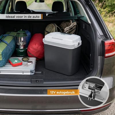 Elektrische Koelbox - Zwart/Grijs - 3-voudige Stroomvoorziening - Compact Design - Voor Kamperen en Reizen