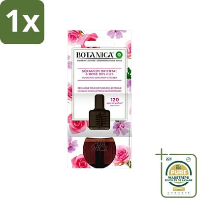 1 x Botanica by Air Wick - Elektrische Geurverspreider - Oosterse Geranium & Rozen - Navulling - 19ml- Geurverspreider - Elektrische Geurverspreider - Geranium - Rozen - Natuurlijke Geur