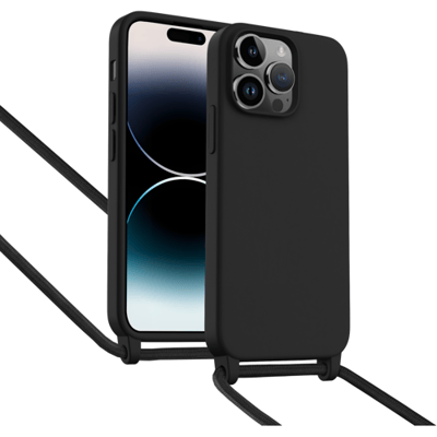 ShieldCase Hoesje met telefoonkoord (zwart) geschikt voor iPhone 14 Pro - Telefoonhoesje met koord - Beschermende case - Slanke cover