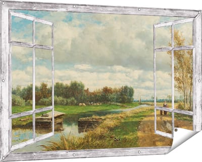 Gards Tuinposter Doorkijk Landschap in de Omgeving van Den Haag - Willem Roelofs - 150x100 cm - Tuindoek - Tuindecoratie - Wanddecoratie buiten - Tuinschilderij