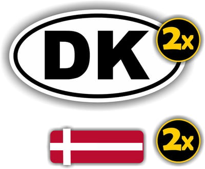 Jerma - DK - Denemarken Vlag - Auto - Sticker - 2x ovaal 13x7 cm - 2st 7x2.5 cm - Vinyl - Zelfklevend