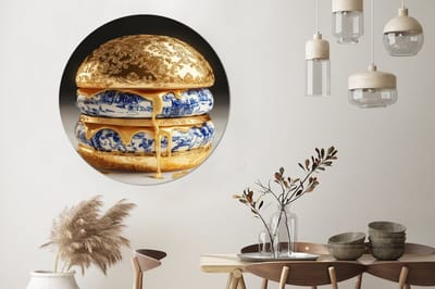 WallCircle - Wandcirkel - Muurcirkel - Delftsblauw - Goud - Burger - Aluminium - Dibond - 140x140 cm - Binnen en Buiten