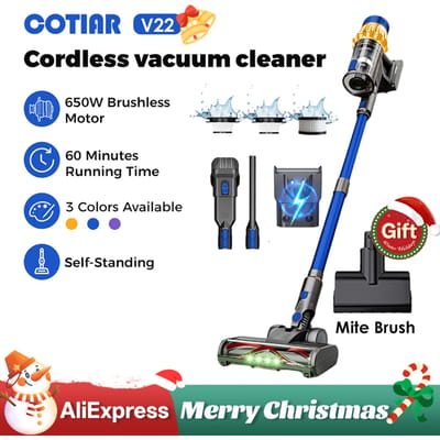 COTIAR V22 draadloze steelstofzuiger, 650 W, 55 kPa zuigkracht, borstelloze ontwerping, 1,2 l capaciteit, LED-display, voor vloeren, tapijt en