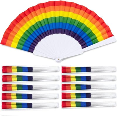 10 Stuks Regenboog Vouwventilatoren - Kleurrijke Handwaaier voor Zomer, Dans & Feestdecoratie