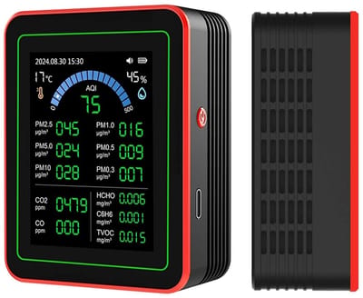 Luchtkwaliteit Meter - Binnenhuis Sensor - Gezond Leven - 18 Functies - Compact Formaat - Zwart