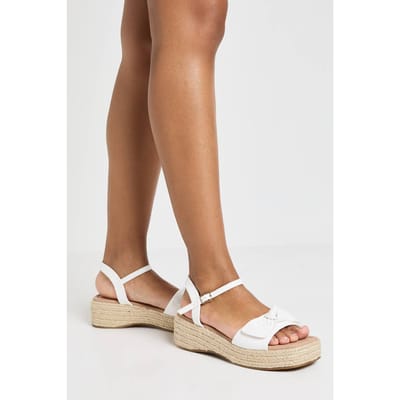 boohoo Dames Brede Pasvorm Riempjes Sandalen Met Knoopdetail Espadrille Sleehak | Wit | Maat: 37