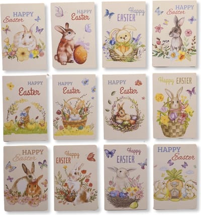 12 Cards & Crafts Vrolijk Pasen Wenskaarten - Paaskaarten 15x10cm - Enkele kaarten