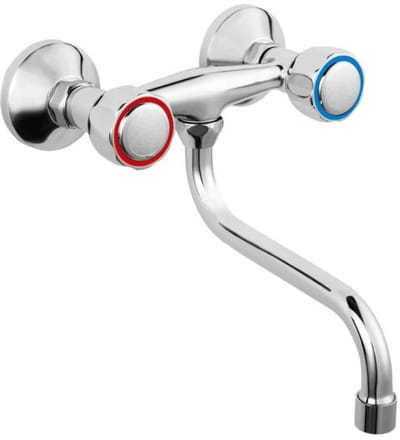 Keukenkraan – Wandkraan met Draaibare S Uitloop – Waterbesparende Aerator – Messing Chroom Muurkraan – Ferro