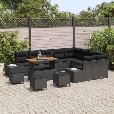 vidaXL - Tuinbank - Set - 13 - st - 12-Aantal - zitplaatsen - Zwart - Poly - rattan