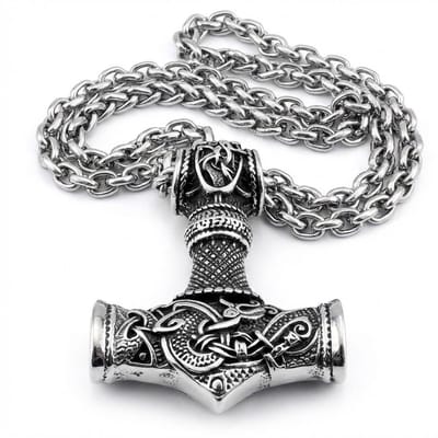 Zilverkleurige ketting met Mjölnir hanger voor heren – Viking stijl – Thor’s hamer – gedetailleerd design – schakelketting