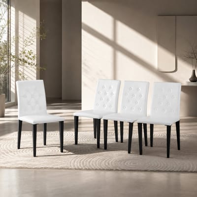 Eetkamerstoelen Set Van 4 - Eetkamerstoel - Eetkamerstoelen - Ergonomisch - Gewatteerde zitting - PU - Metalen stoelpoten - Modern Design - Wit, zwart