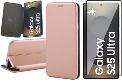 Hoesje geschikt voor Samsung Galaxy S25 Ultra - Screenprotector Glas - Wallet Book Case Rosegoud