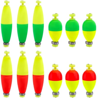 Dailygoods- Dobbers 12 Stuks - EVA Verzwaarde Dobbers - Visspullen - Panfish/Baars/Bluegill - Duurzaam Materiaal - Kliksluiting - Visbobbers