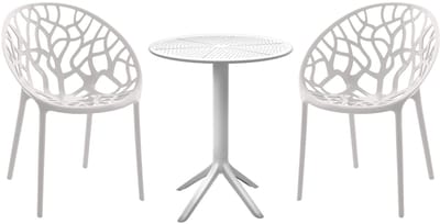CLP Tuinmeubelset Hoscana - Ronde Eettafel Ø60 cm met 2 Stapelbare Stoelen - Polypropyleen - Weerbestendig & UV-bestendig - wit