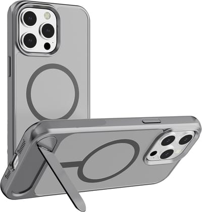 Multimedia & Accessoires Magsafe TPU Back Cover Case Hoesje met Stand geschikt voor Apple iPhone 16 – Grijs – Zachte Plastic - Siliconen – Harde Plastic – Soft Case – Flexibel