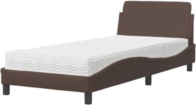 Bed met matras - Eenpersoons bed - Comfortabel slapen - Duurzaam kunstleer - 90x190 cm - Bruin