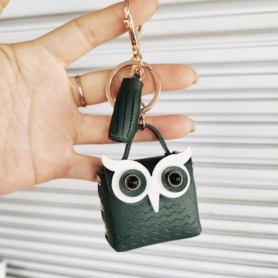 Multifunctioneel mini-portemonneetje in de vorm van een uil, modieuze rugzakdecoratie, sleutelhangertasje, oordopjestasje voor vrouwen en meisjes, klein etui legergroene kleur