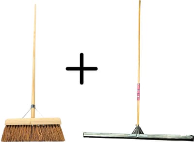 Synx Tools Coco binnenbezem 30cm + Vloertrekker 100cm met Steel 150cm - Zaalveger – Vloerreiniger – Moppen - Zachte bezem kokos Met steel 150cm