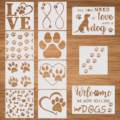SnelShoppen - 11-delige Herbruikbare Hondenpoot Stencils, Plastic Tekenmal voor DIY Schilderen, Scrapbooks, Houten Decoratie, Diverse Patronen