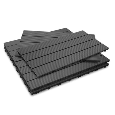 Terrastegels 60x30cm 6 stuks 1m² WPC Tegels Balkon Terras of Vlonder Snelle Montage Vlondertegel Tuintegels Terrasplanken Balkon vloer Kliktegels Buiten tegels Donkergrijs