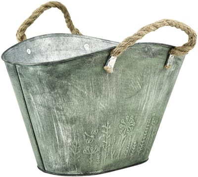 Bloempot met handvatten, tas, metaal, jute, 24,5 × 17 × 15,5 cm