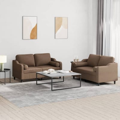 vidaXL - 2-delige - Loungeset - met - kussens - stof - bruin