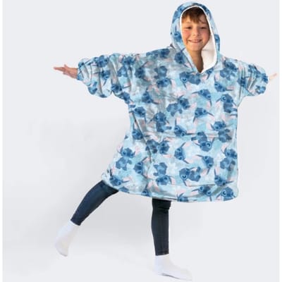 Disney Lilo & Stitch Hoodie Fleece deken, Blue Flower - Kind - One Size (7-14 jaar) - Polyester