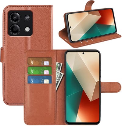 MobyDefend Hoesje - Geschikt voor Xiaomi Redmi Note 13 5G - Kunstleren Wallet Book Case (Sluiting Voorkant) - Bruin