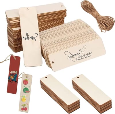 50 Stuks Rechthoekige Blanco Bladwijzers met Gaten voor DIY Kunstnijverheid, Cadeaulabels, Bruiloft en Feestdecoratie, 12x3.2cm Natuurlijk Hout, Rustieke Stijl
