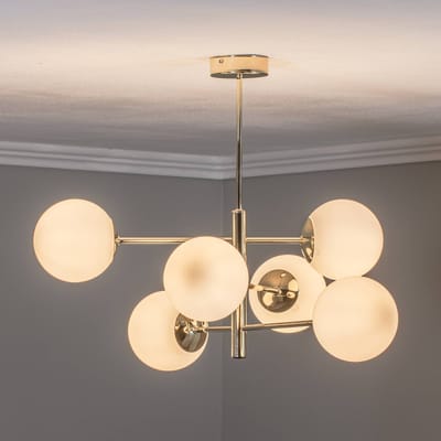Euluna Hanglamp Aurora, goudkleurig, 6-lamps, glas, metaal
