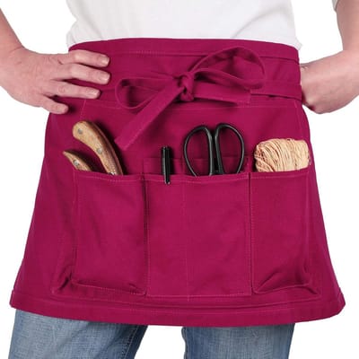 Korte Tuinslips in Katoen met 7 Zakken - Bordeaux Rood - 64 x 34 cm