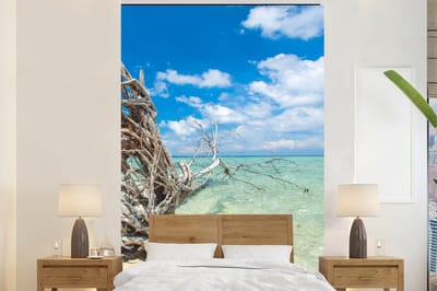 Behang - Fotobehang Strand - Takken - Tropisch - Zee - Breedte 180 cm x hoogte 280 cm