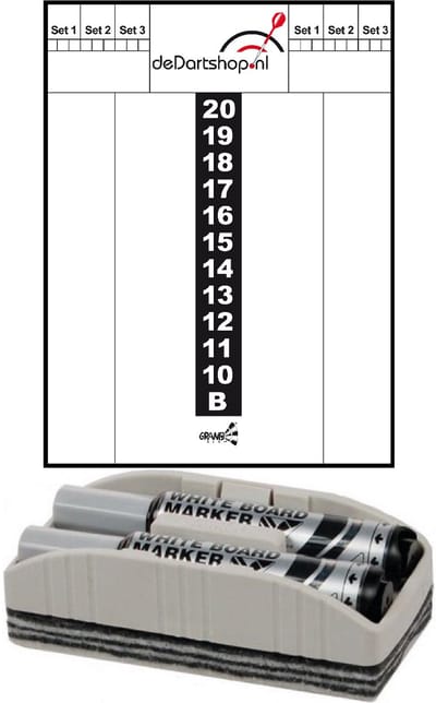 Darts Set - Whitebord - plus wisser en 2 Maxiflo stiften - scorebord darts - Cadeau